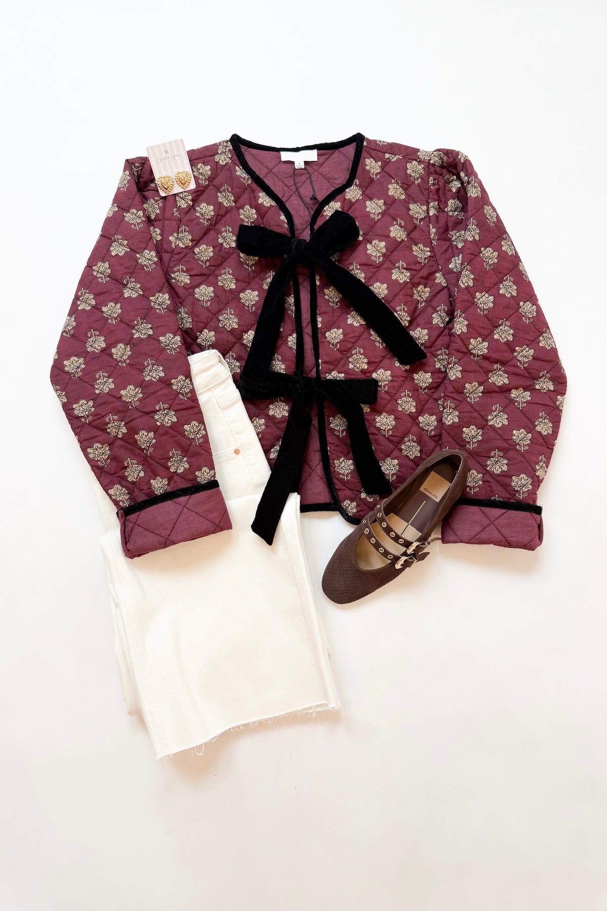 Maroon Quilted Bow Jacket