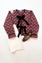 Maroon Quilted Bow Jacket