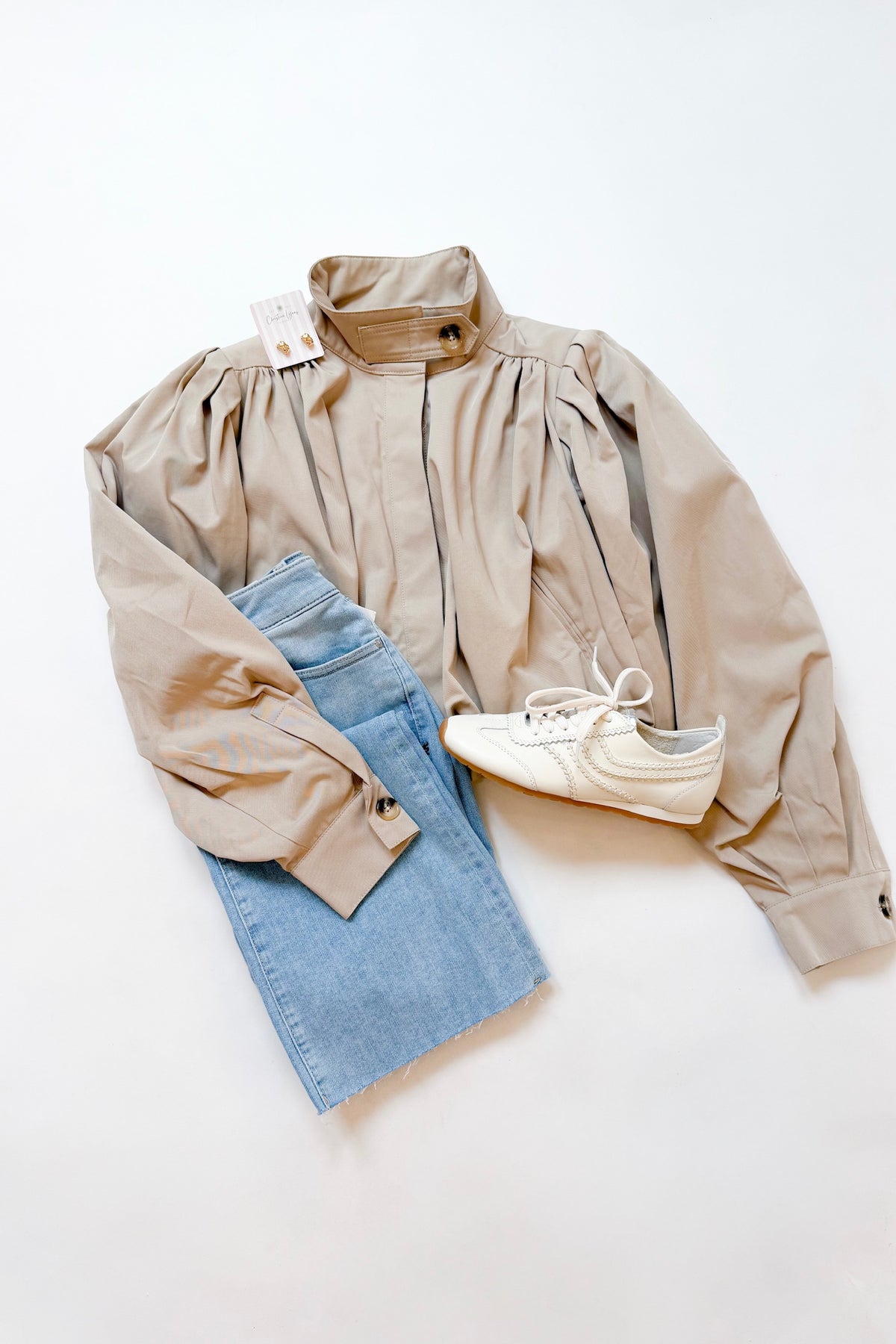 Shirred Cropped Trench Coat