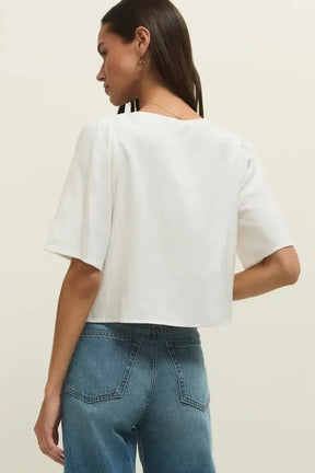 La Belle Linen Top White