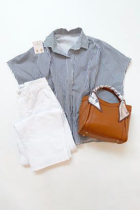 Signature Striped Collar Top Navy