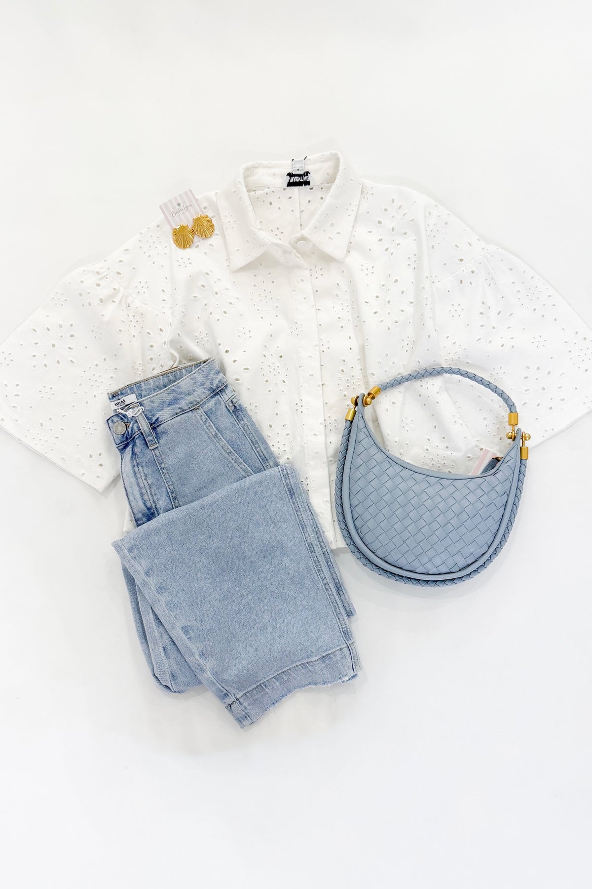 Ivory Eyelet Denim Top