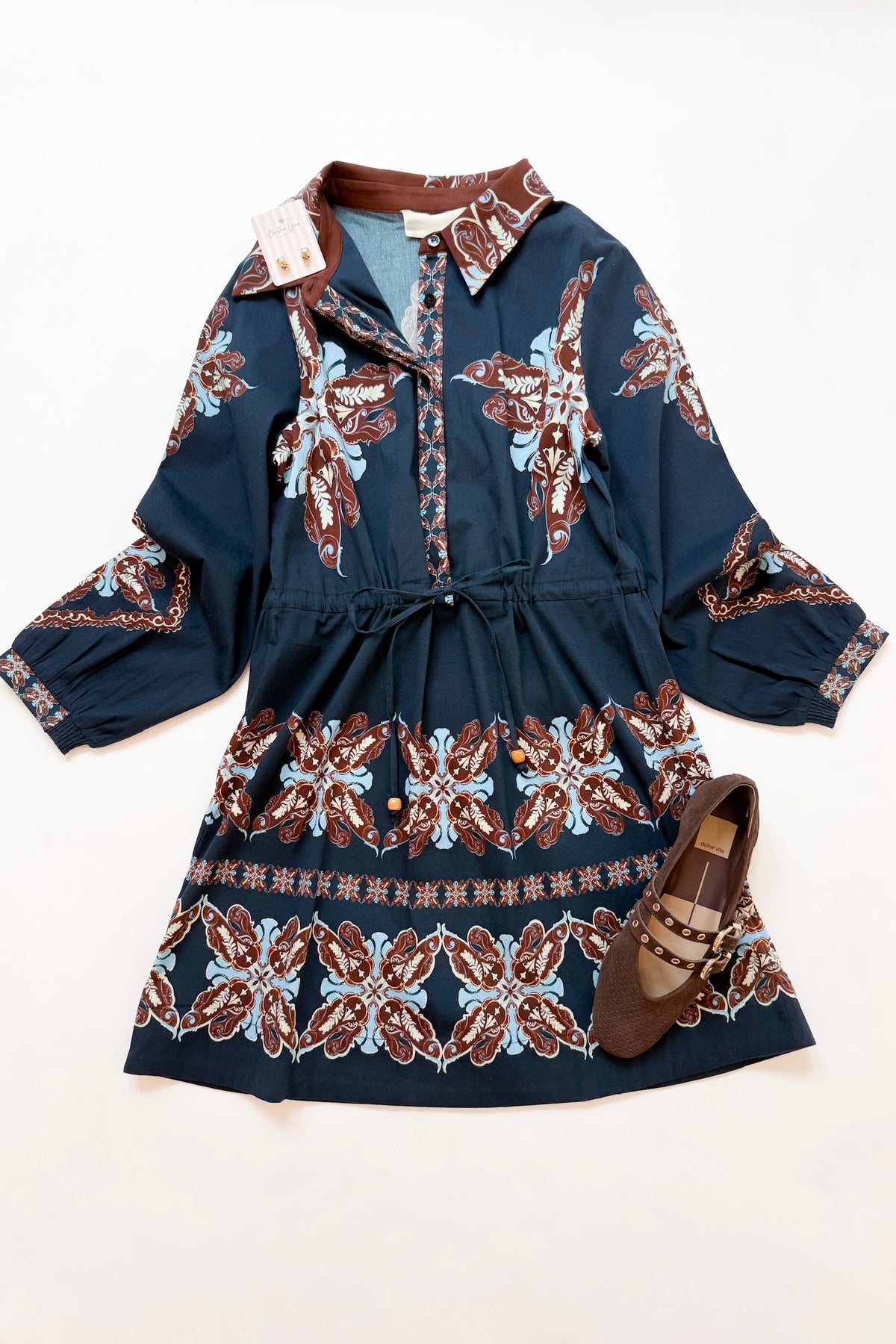 Taylor Dress Navy Choclate Quilt