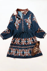 Taylor Dress Navy Choclate Quilt