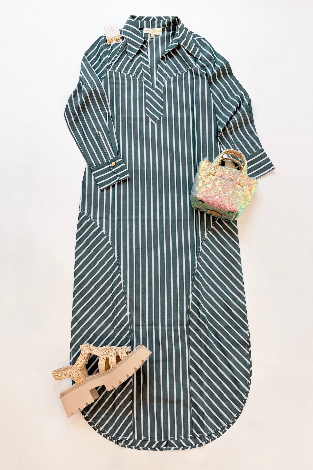 Drew Midi Dress Hunter Poplin Stripe