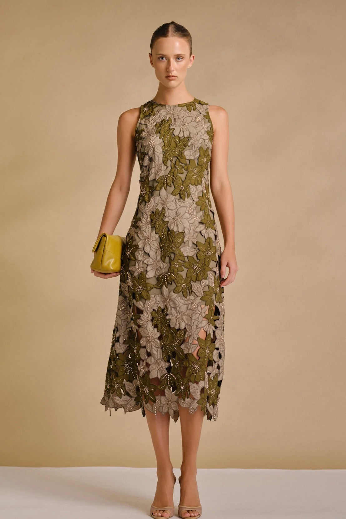 Olive Floral Midi Dress