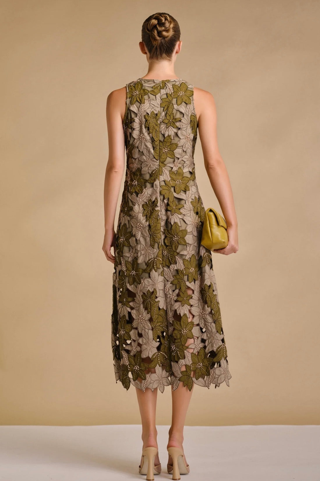 Olive Floral Midi Dress