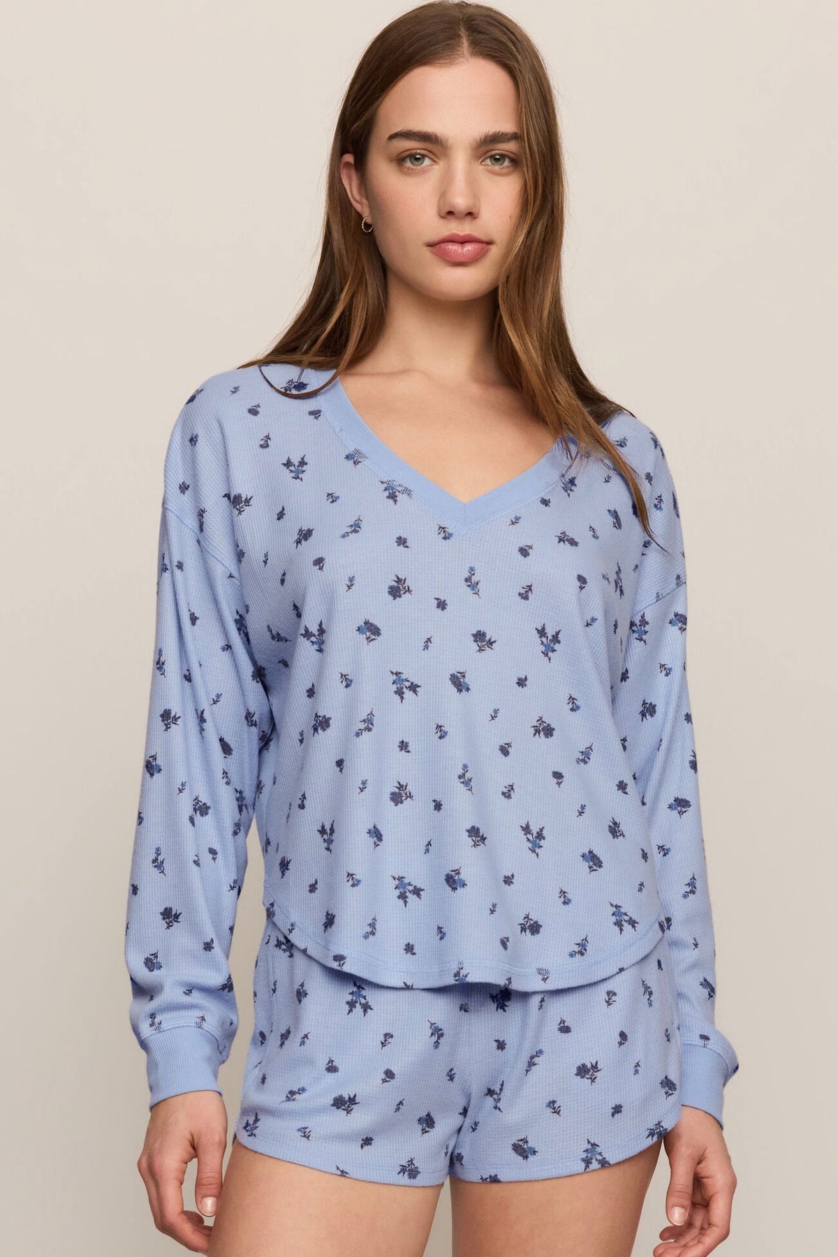 Ditsy Long Sleeve Top Crystal Blue