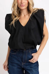 Poplin Bubble Top Black