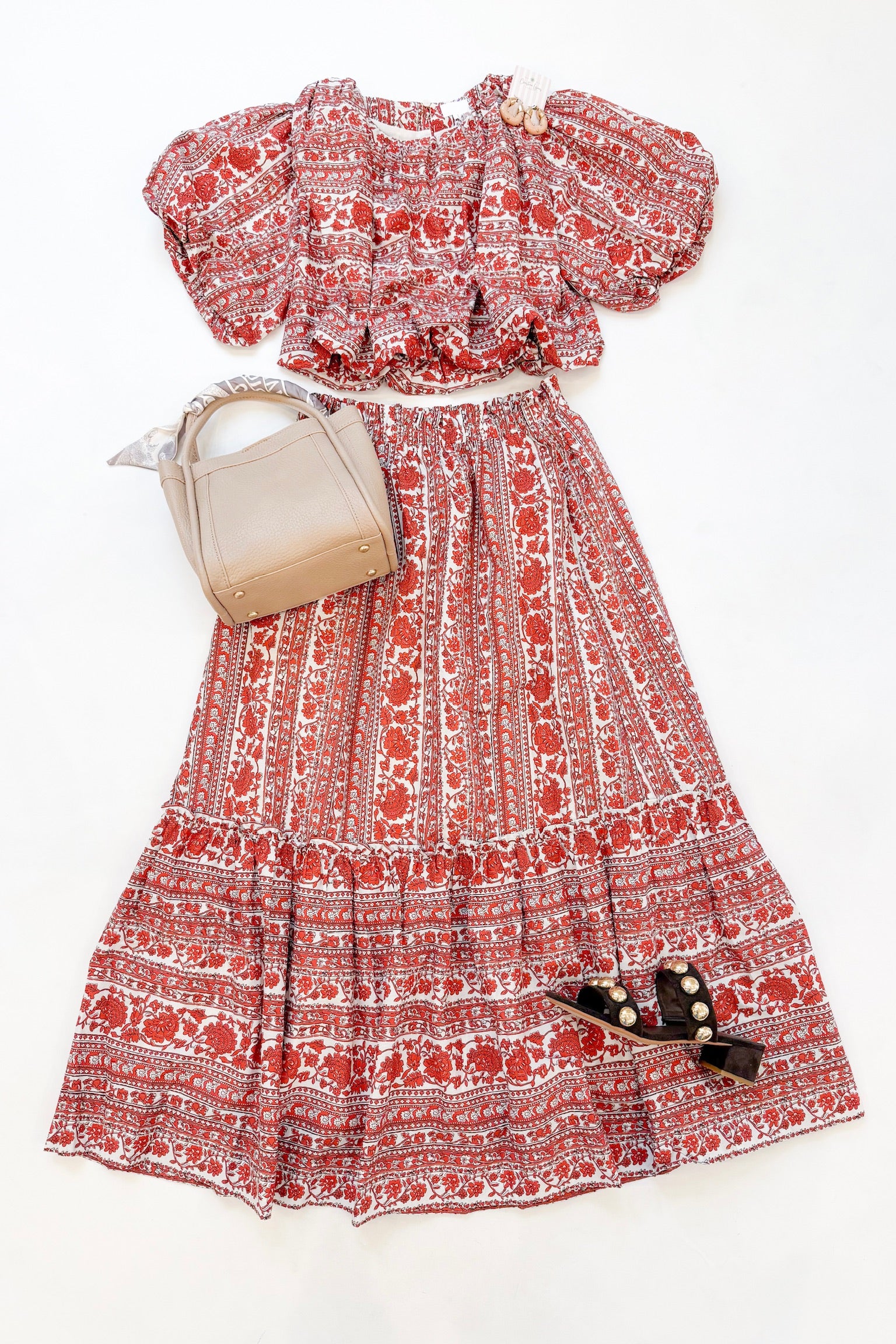 Striped Floral Midi Skirt