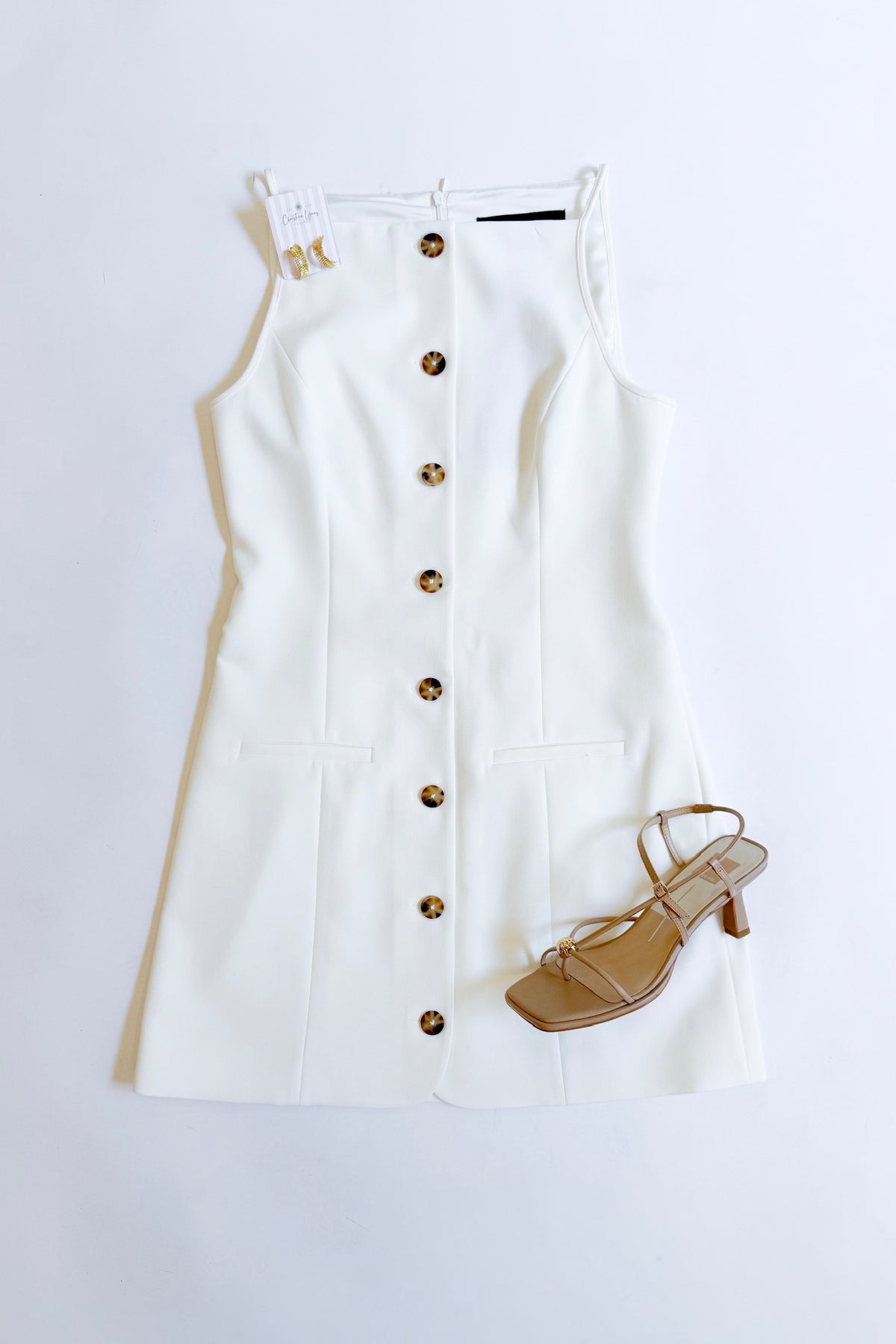 Azra Twill Square Neck Dress Summer White