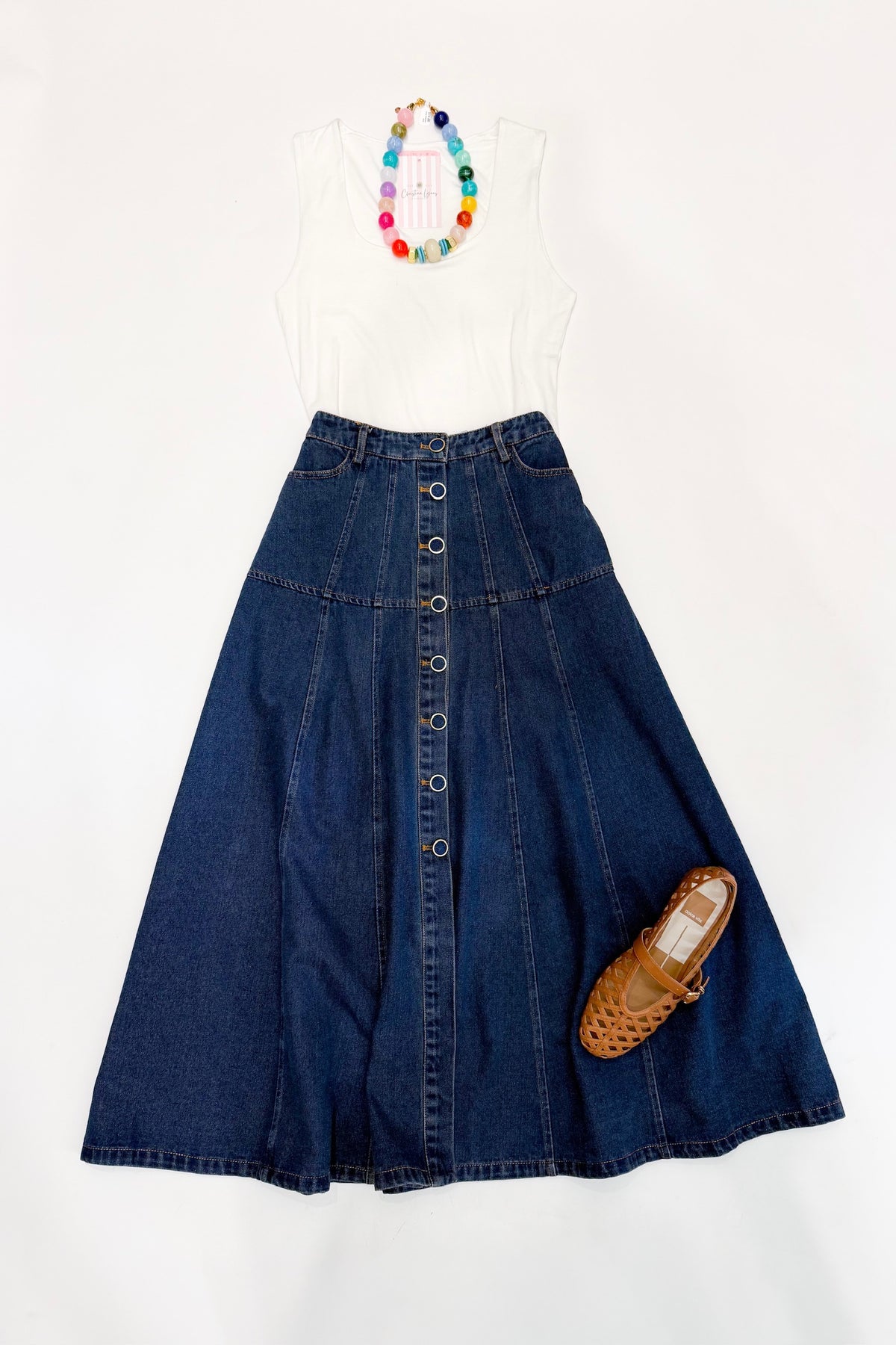 Button Down Denim Midi Skirt