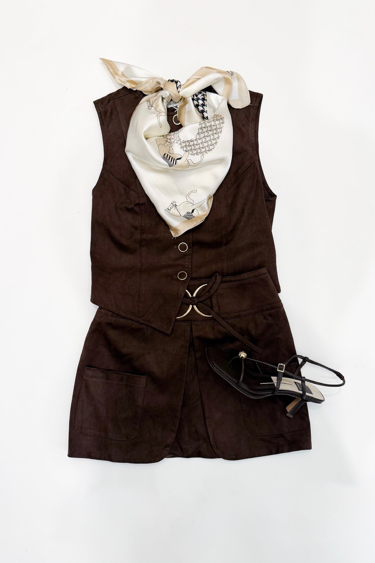Faux Wrap Belted Mini Skirt
