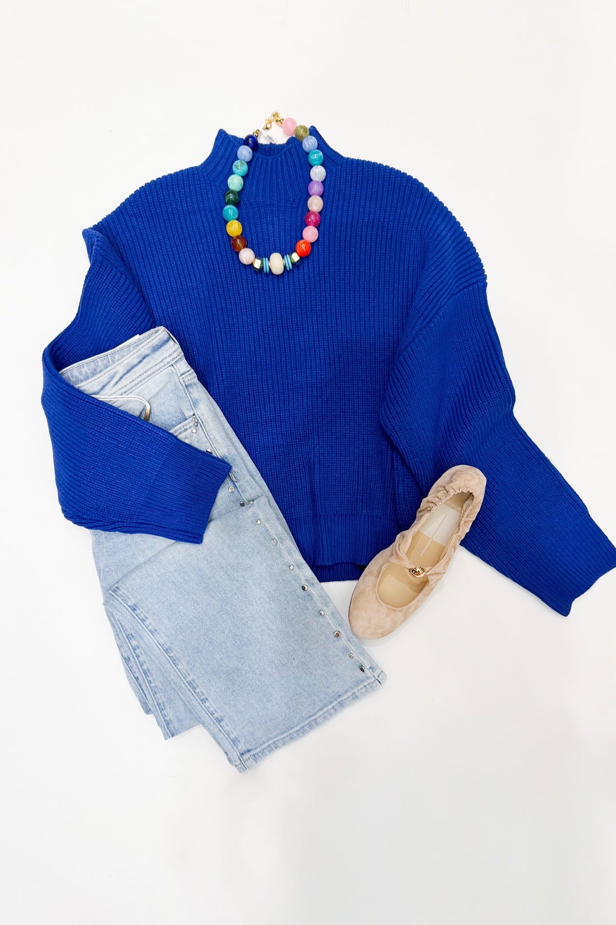Blue Mock Neck Pullover