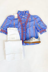 Cobalt Vine Ruffle Blouse