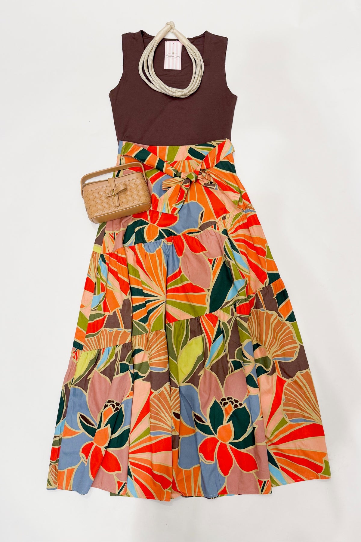 Floral Tie Waist Maxi Skirt