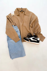 Sloane Knit Collared Pullover Camel