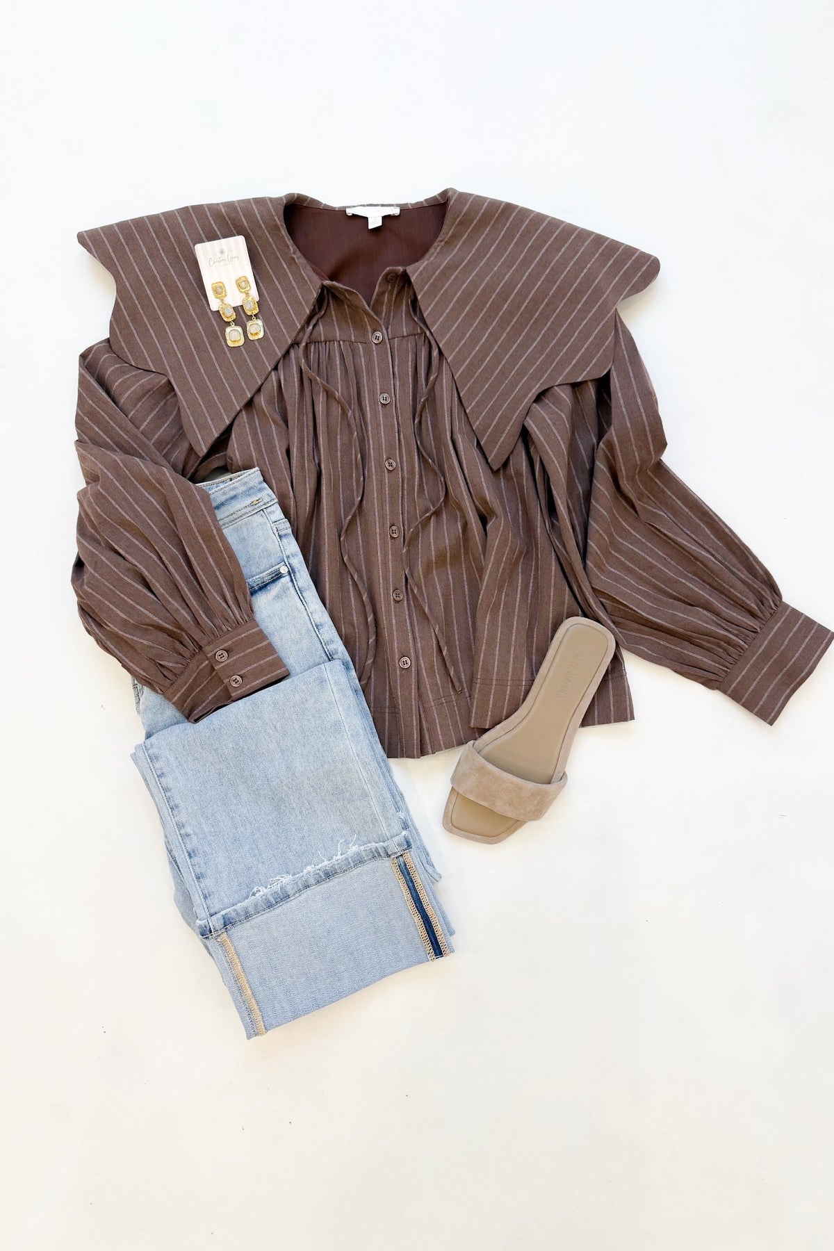 Brown Stripe Collar Blouse