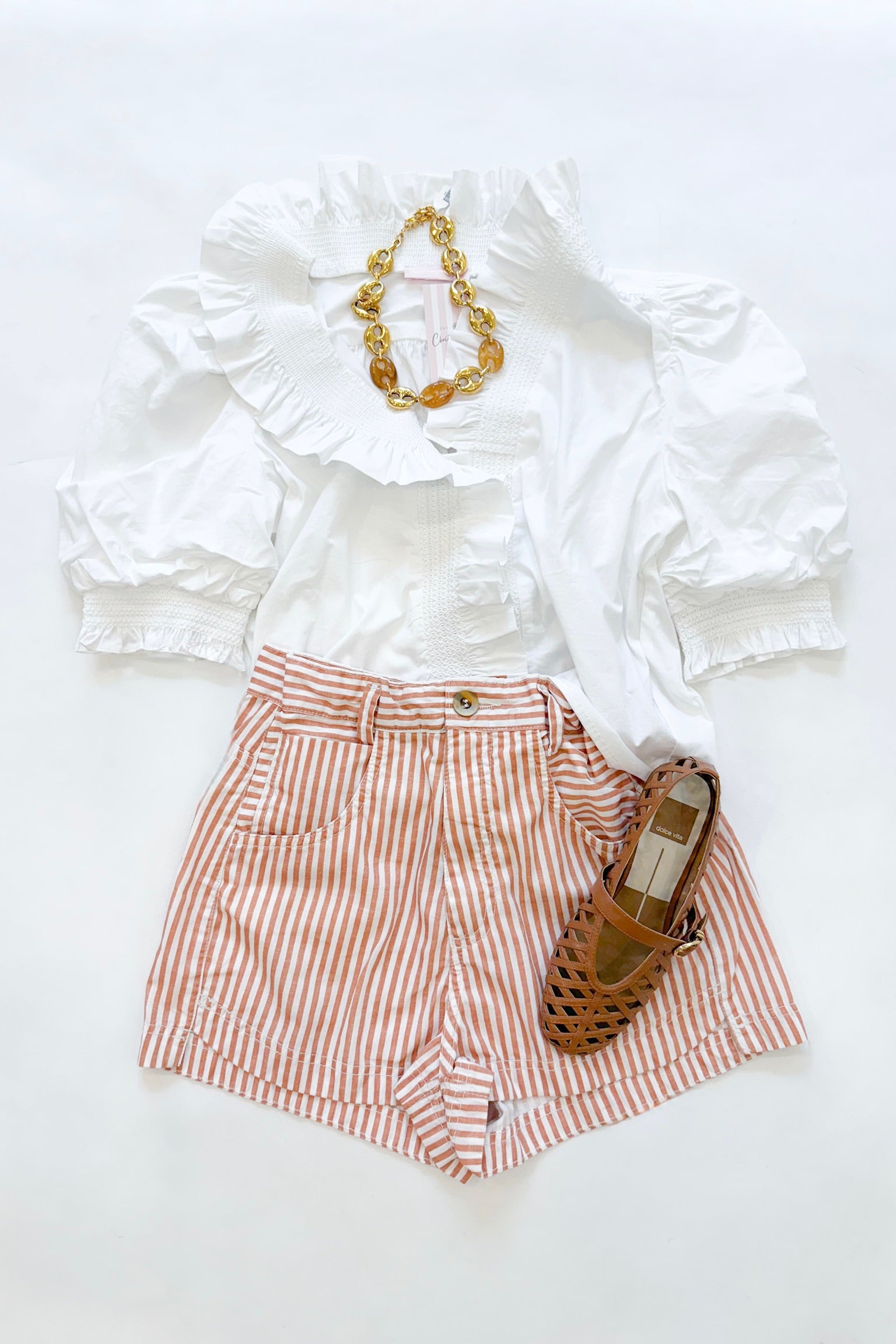 Brown Stripe Twill Shorts