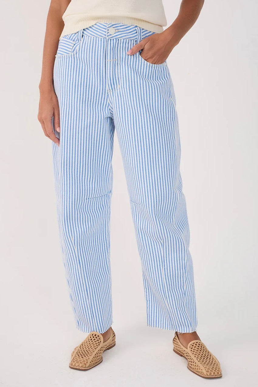 Blue Striped Twill Barrel Pant