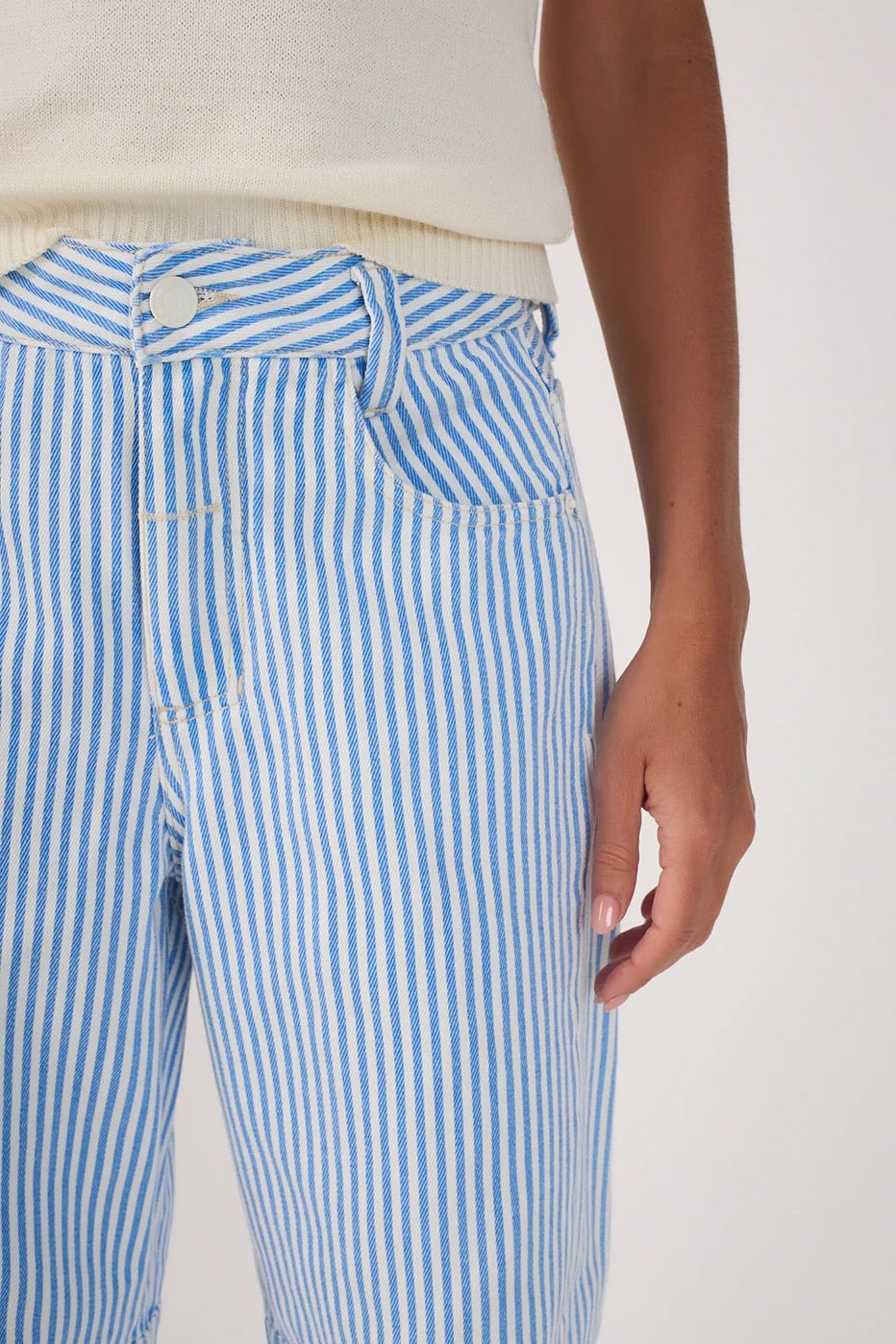 Blue Striped Twill Barrel Pant