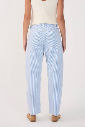 Blue Striped Twill Barrel Pant