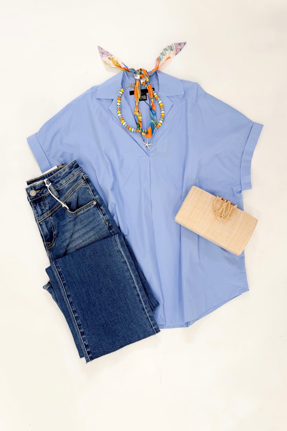 Poplin Collar Pullover Blue Hydrangea