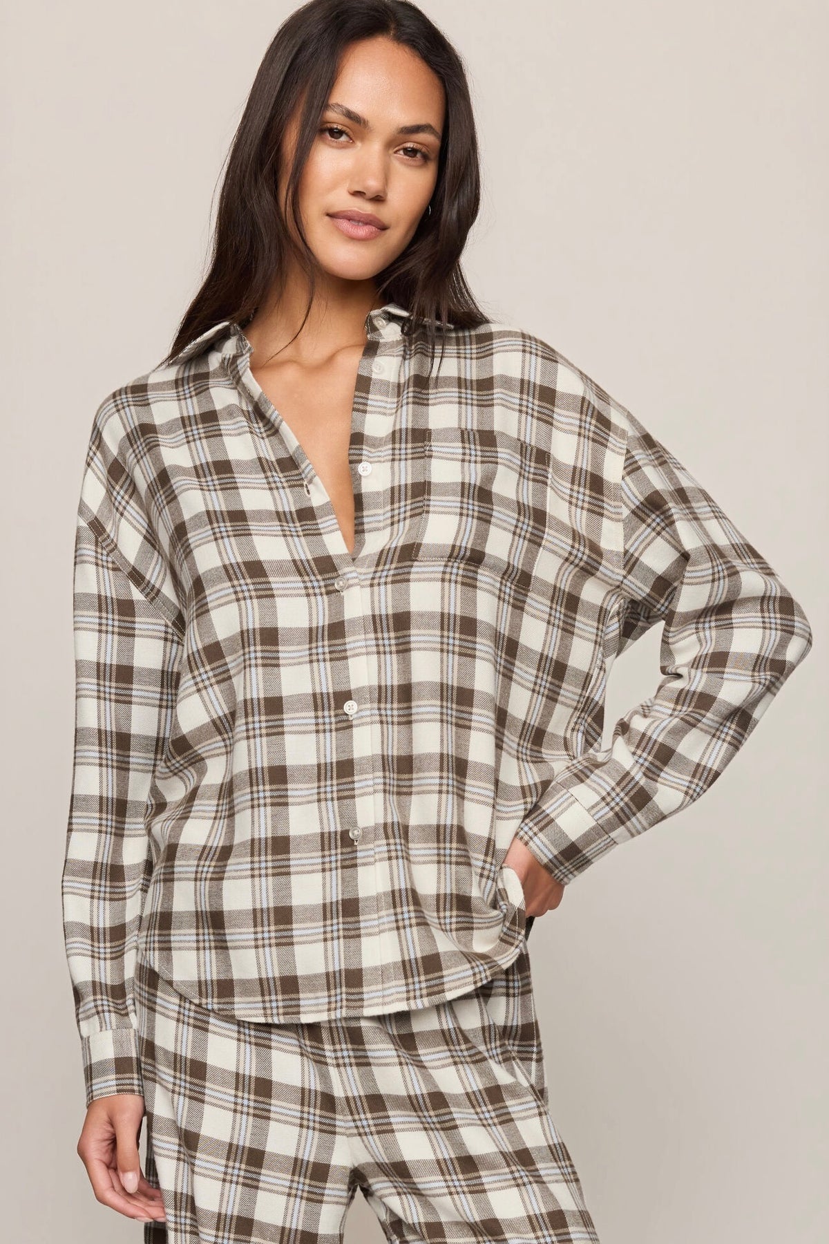 River Plaid Button Up Cocoa Bean