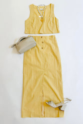 Yellow Linen Midi Skirt
