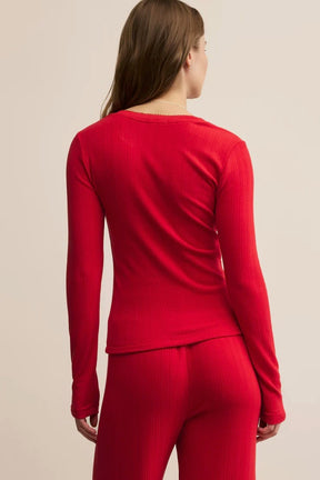 Holly Pointelle Top Festive Red