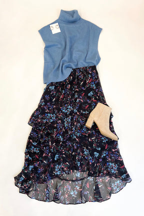 Ella Midi Skirt Black Floral