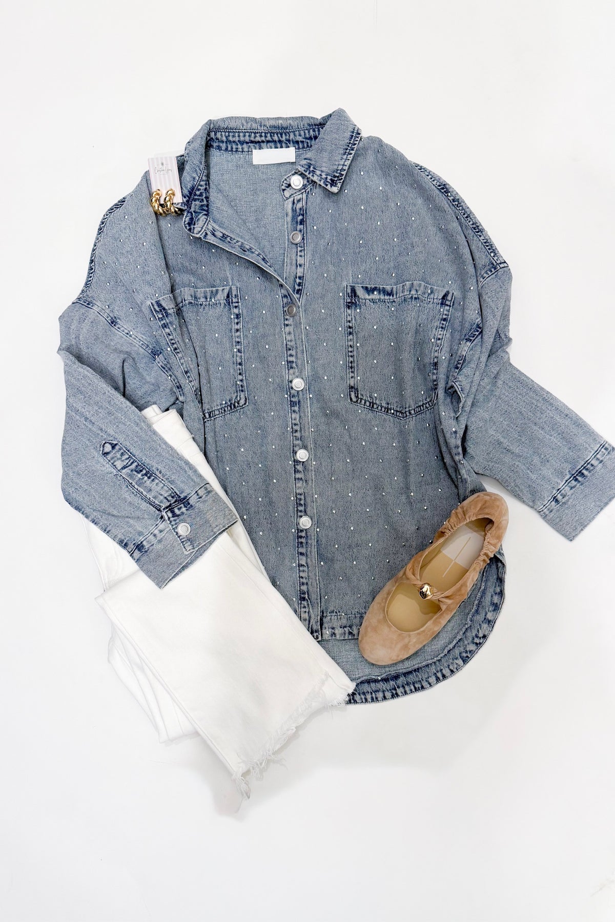 Studded Denim Button Down Top
