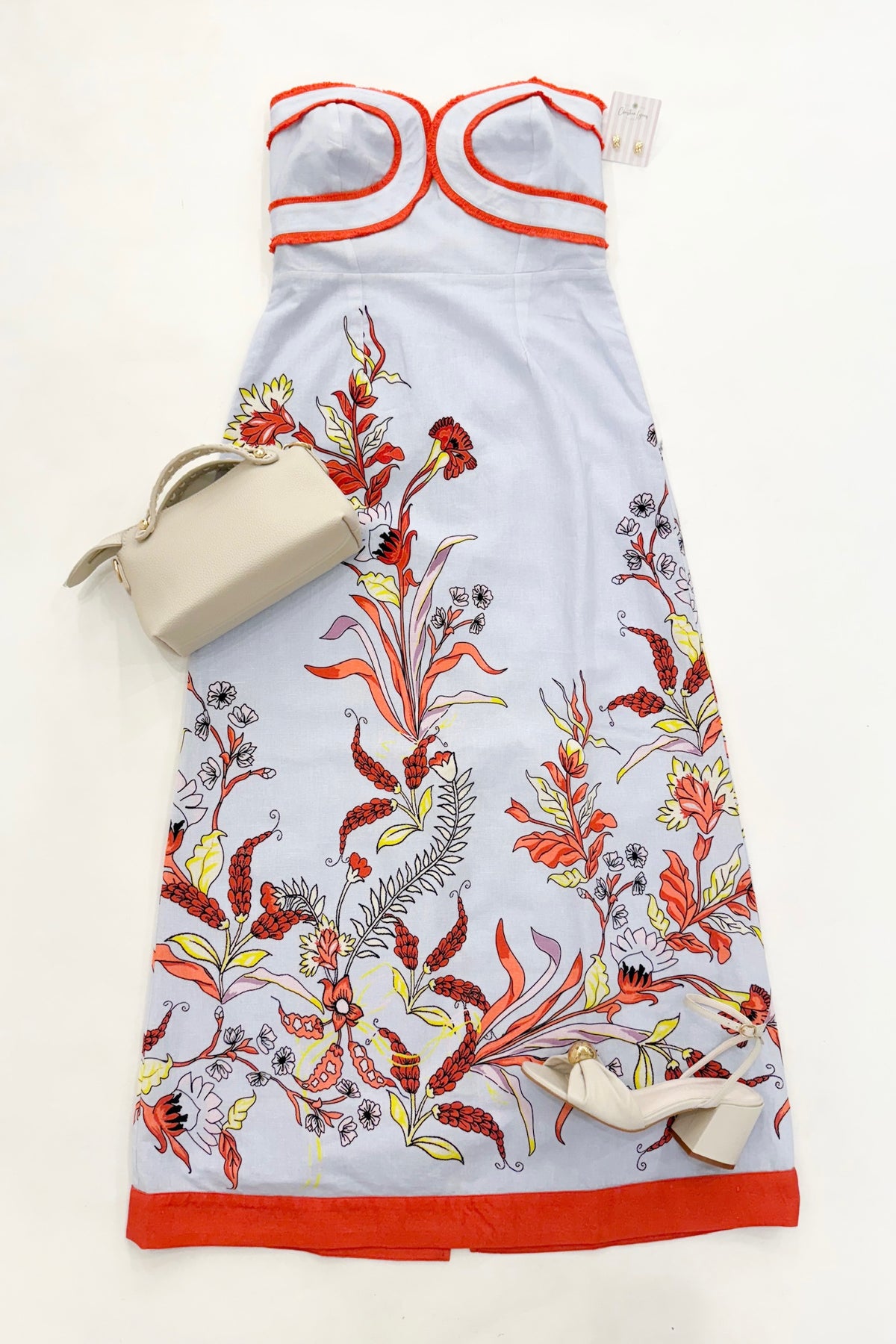 knee length dresses for ladies Floral-Print Wedding-Guest Dress with Short Sleeves– PromGirl main image 0