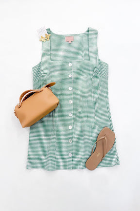 Everly Mini Dress Field Green Gingham