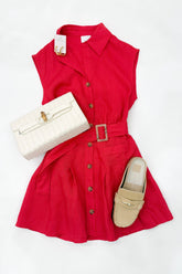Katrina Belted Dress Red
