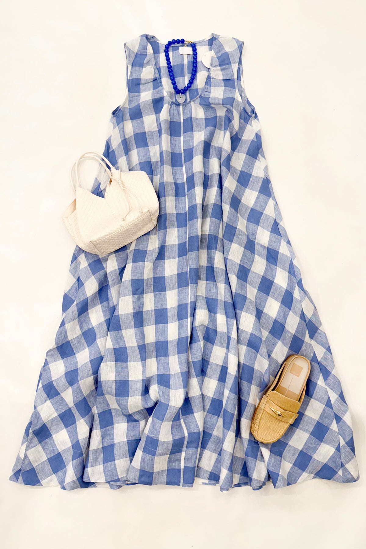 Buffalo Check Linen Maxi Dress