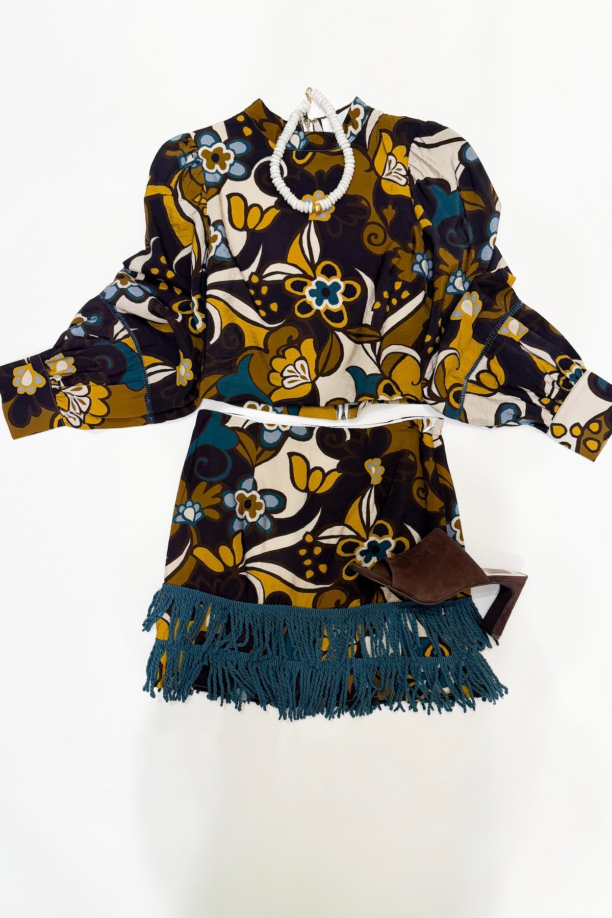 Teal Fringe Skirt Set