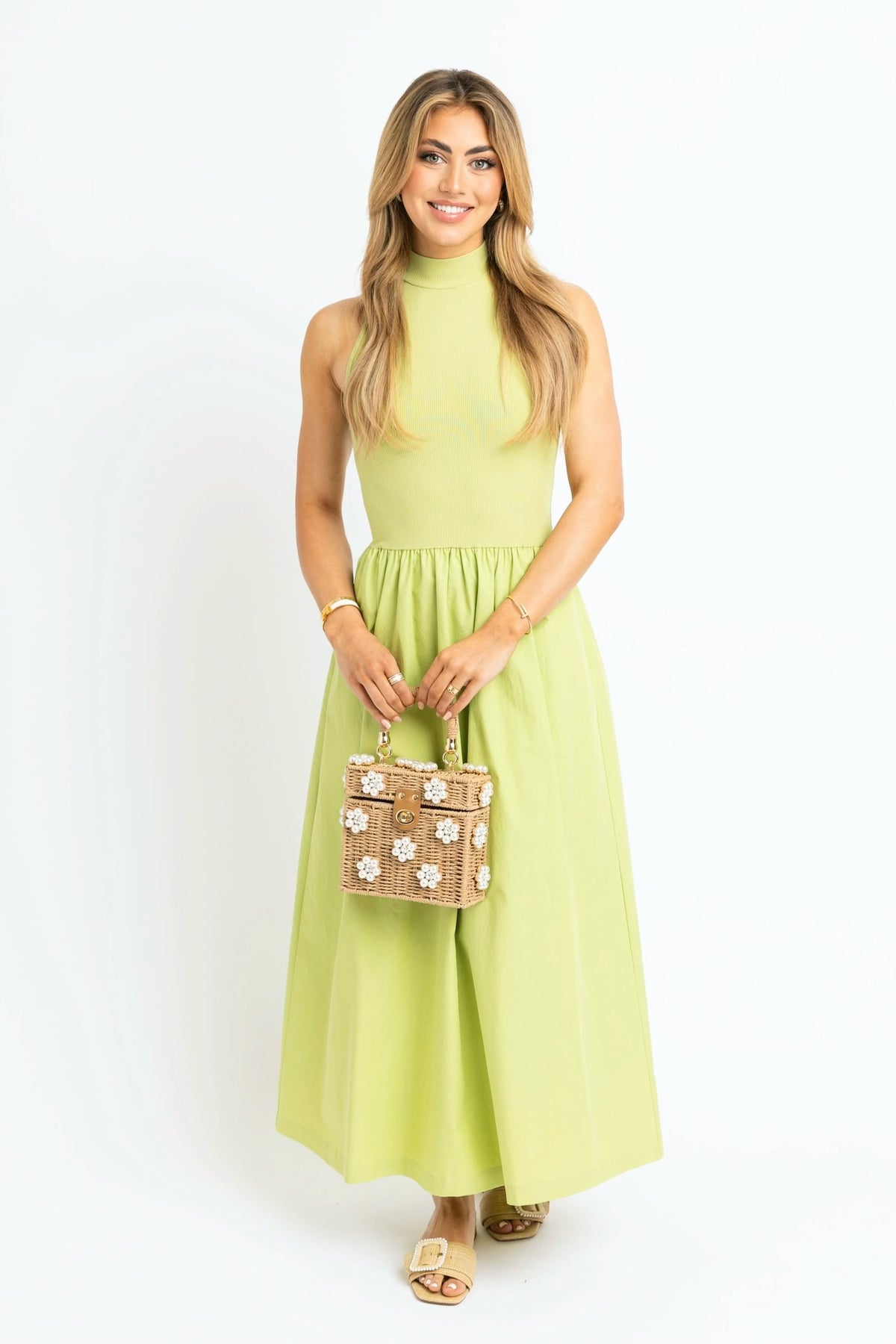 Chartreuse Mock Neck Maxi Dress