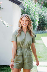 Olive Cinch Waist Romper