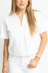 Ivory Denim Pocket Top